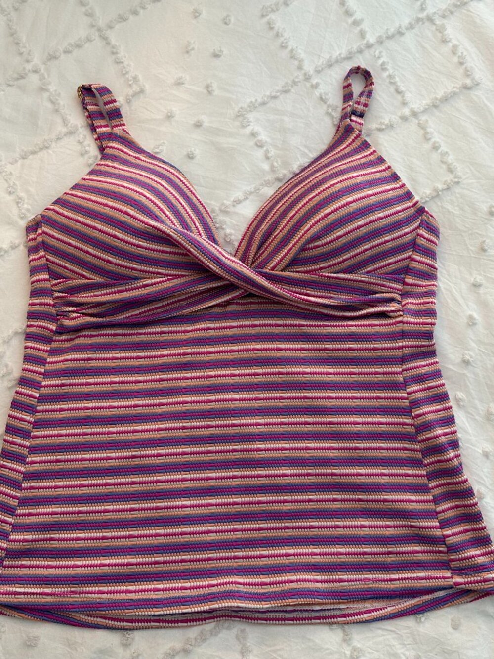 Freshwater Tankini Swim Top Large Pink Purple Textured Twist Front Padded Cups